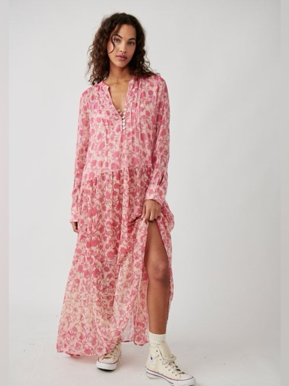 Free people see it through dress pink women’s large maxi dress flowy boho